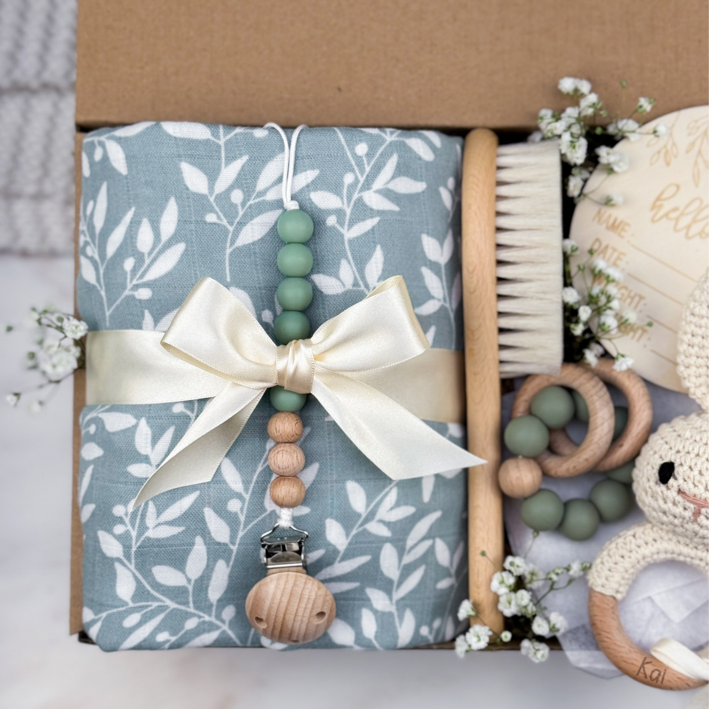 Blue Leaves Baby Gift Set