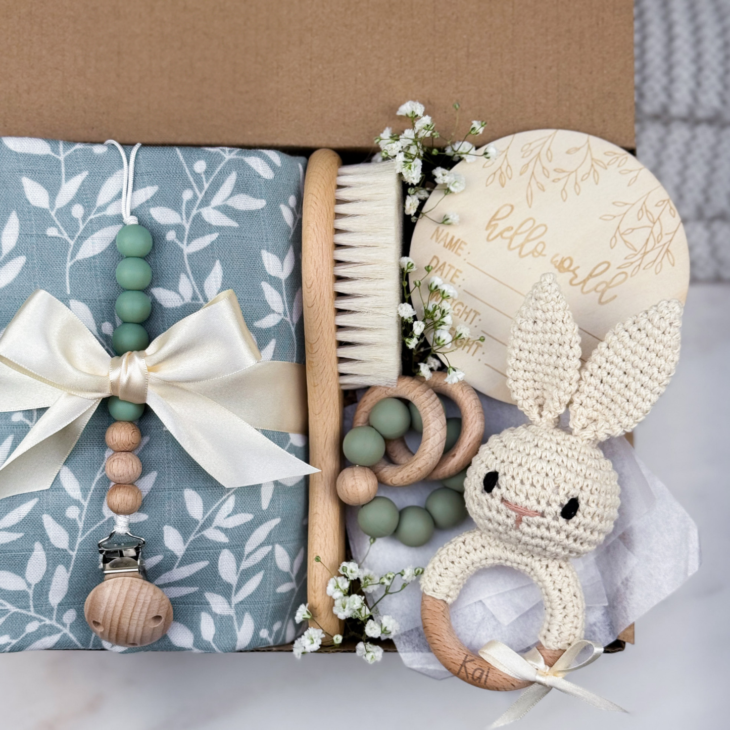 Blue Leaves Baby Gift Set