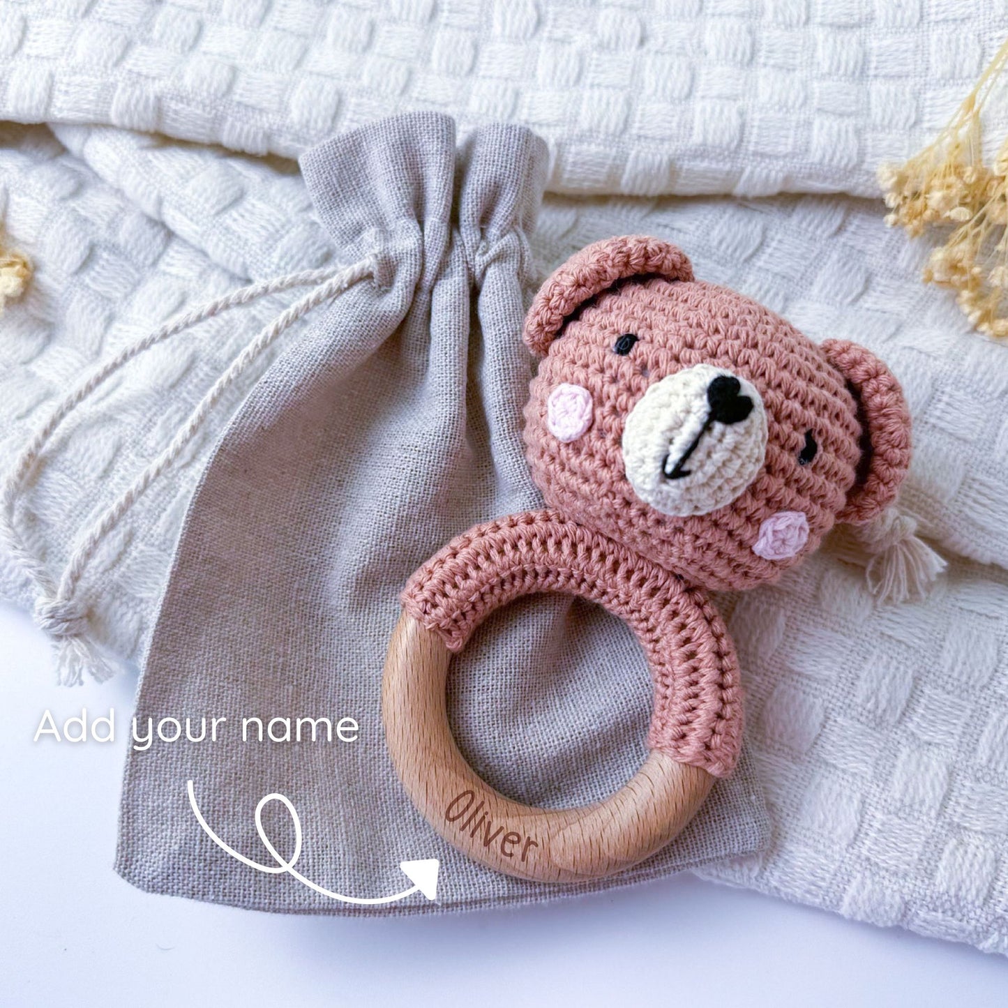 Crochet Animal Rattle with Name Personalization