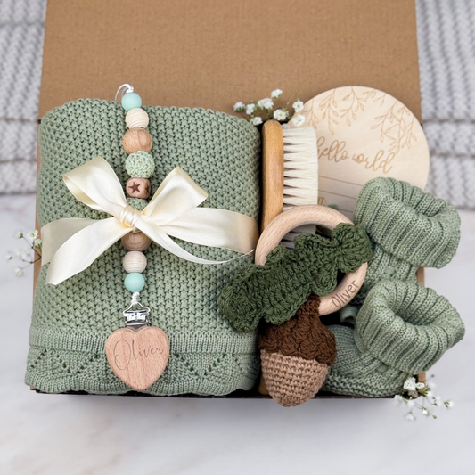 Neutral Baby Gift Box | Sage Green with Acorn