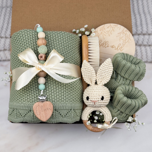 Neutral Baby Gift Box | Sage Green with Bunny