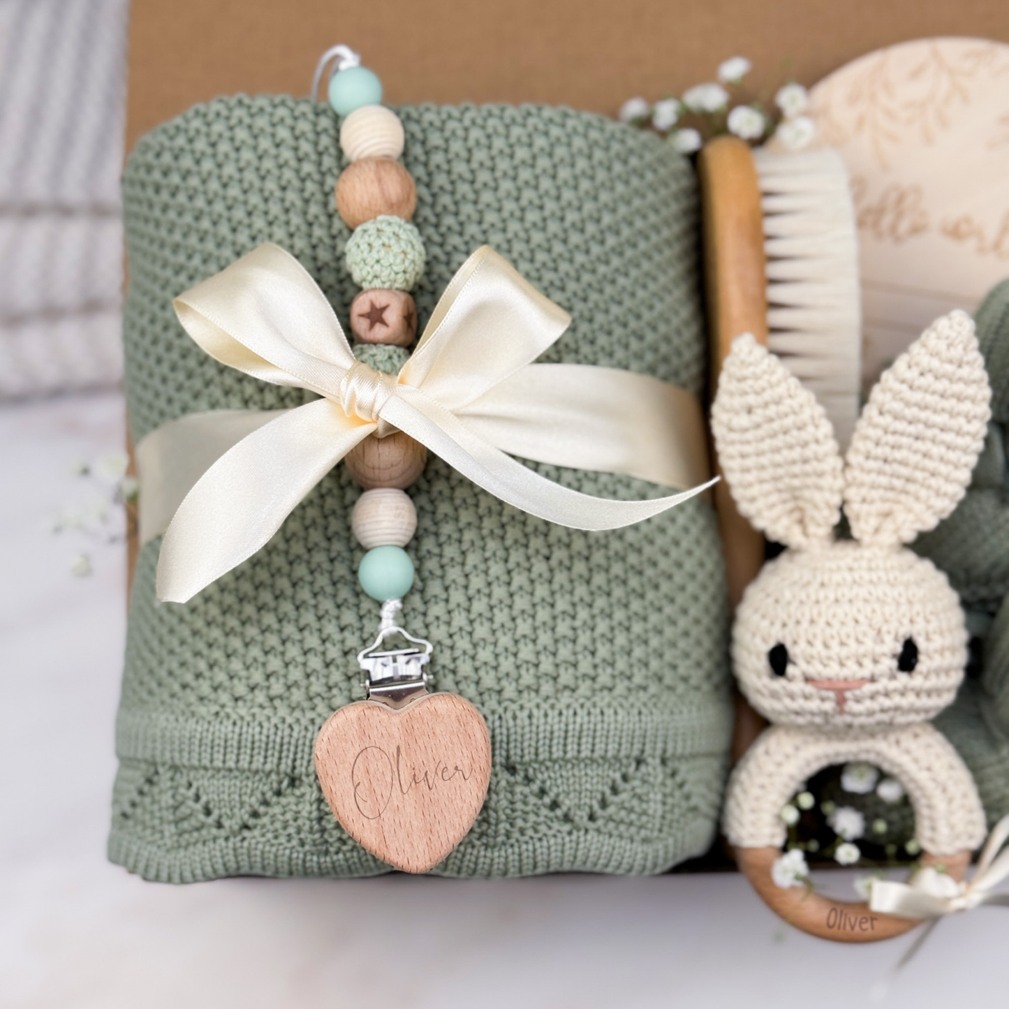 Neutral Baby Gift Box | Sage Green with Bunny