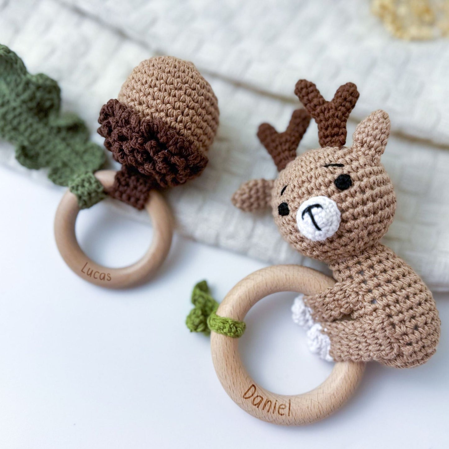 Crochet Animal Rattle with Name Personalization