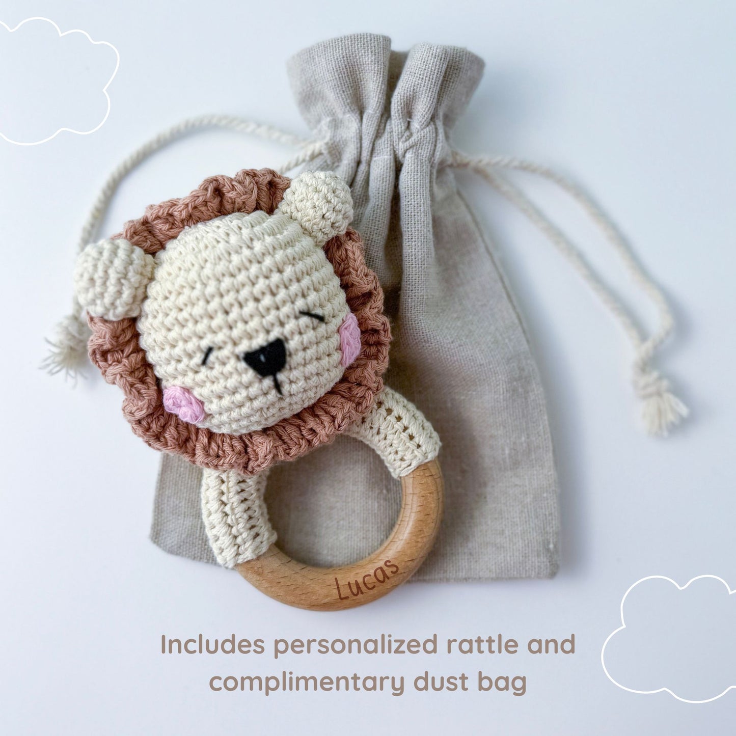 Crochet Animal Rattle with Name Personalization